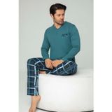 Aydoğan Erkek Tuna Koton Patlı Düğmeli Çam Yeşili Pijama Takımı 0450