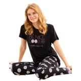 Aydoğan Homewear -be nice be good- Yazılı Puantiyeli Viskos Yazlık Pijama Takımı-240027 (Siyah, M)