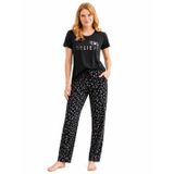 Aydoğan Homewear -Believe- Yazılı Viskos Yazlık Pijama Takımı-240043 (Siyah, L)