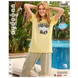 Aydoğan Homewear -good vibes only- Yazılı Sarı Viskos Yazlık Pijama Takımı-240035