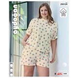 Aydoğan Kadın %100 Pamuk Dondurma Desenli Büyük Beden Sarı Kısa Kollu Şortlu Pijama Takımı