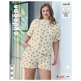 Aydoğan Kadın %100 Pamuk Dondurma Desenli Büyük Beden Sarı Kısa Kollu Şortlu Pijama Takımı