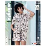Aydoğan Kadın %100 Pamuk Leopar Desenli Krem Kısa Kollu Şortlu Pijama Takımı