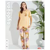 Aydoğan Kadın %100 Viskon Kısa Kol Uzun Bacak Çiçek Desenli Somon Pijama Takımı