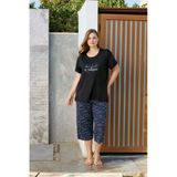 Aydoğan Kadın %95 Viskon %5 Esnek Kısa Kol Kapri Büyük Beden Lacivert Pijama Takımı