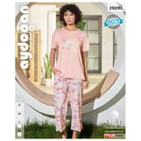 Aydoğan Kadın %95 Viskon %5 Esnek Kısa Kollu Bilek Üstü Bacakpembe Geometrik Desenli Pijama Takımı