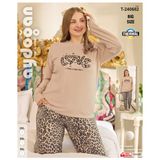 Aydoğan Kadın Bej Leopar Desenli Büyük Beden Termal Pijama Takımı