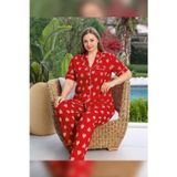 Aydoğan Kadın Didar Büyük Beden Önü Düğmeli Kırmızı Pijama Takımı 0165