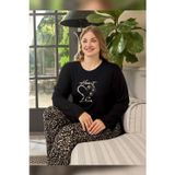 Aydoğan Kadın Inci Büyük Beden Heart Love Siyah Pijama Takım 0661