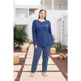 Aydoğan Kadın inci Büyük Beden İndigo Mavi Pijama Takımı 0494