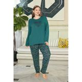 Aydoğan Kadın inci Büyük Beden Kalp Baskılı Zümrüt Pijama Takım 0713