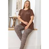 Aydoğan Kadın inci Büyük Beden Kısa Kol Kahve Pijama Takım 0055