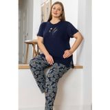 Aydoğan Kadın inci Büyük Beden Kısa Kol Lacivert Pijama Takım 0058