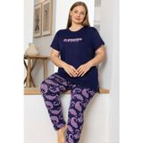 Aydoğan Kadın inci Büyük Beden Kısa Kol Lacivert Pijama Takım 0064