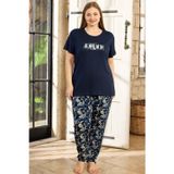 Aydoğan Kadın inci Büyük Beden Kısa Kol Lacivert Pijama Takım 0142