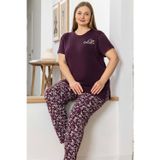 Aydoğan Kadın inci Büyük Beden Kısa Kol Mürdüm Pijama Takım 0057