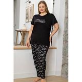 Aydoğan Kadın inci Büyük Beden Kısa Kol Siyah Pijama Takım 0056