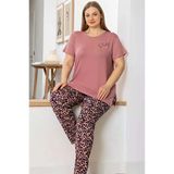 Aydoğan Kadın inci Büyük Beden Kısa Kol Somon Pijama Takım 0054