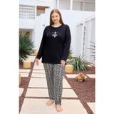Aydoğan Kadın inci Büyük Beden She Is Me Siyah Pijama Takımı 0492