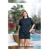 Aydoğan Kadın Lara Büyük Beden Şortlu Cotton Lacivert Pijama Takım 0148