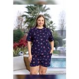 Aydoğan Kadın Lara Büyük Beden Şortlu Cotton Lacivert Pijama Takım 0152
