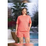 Aydoğan Kadın Lara Büyük Beden Şortlu Cotton Mercan Pijama Takım 0142