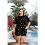 Aydoğan Kadın Lara Büyük Beden Şortlu Cotton Siyah Pijama Takım 0156