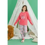 Aydoğan Kız Garson Koza interlok Mercan Ekose Pijama Takım 0725