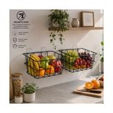 Aydogan's 21X21 cm Yapışkanlı Duvar Sepeti 2'li Set - Çok Amaçlı Delmesiz Mutfak ve Banyo Organizer Tel Sepet Avantaj Paketi (Siyah)