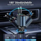 Aydogan's Acc-01 Rgb Işıklı 66W Araç Şarj Cihazı - 4in1 Geri Çekilebilir Makaralı Kablolu (Type-C + Lightning) Yıldızlı Tavan Projeksiyonlu Hızlı Araç Şarj Aleti - 20W GaN Black