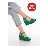 AYDOĞDU by ünal Yeşil Dolgu Topuklu Çapraz Bantlı Kadın Ayakkabı -520