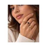 Ayen&accessories Ayarlanabilir Çelik Yüzük Seti Kadın – Gold Taşlı Yüzük Takımı – Şık Takı Aksesuar Seti