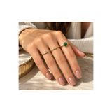 Ayen&accessories Çelik Yüzük Seti Kadın Gold 3 lü Yeşil Taşlı İnci Detaylı Şık Takı Aksesuar 17 mm