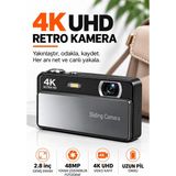 Ayers 4K UHD Dijital Fotoğraf Makinesi, 48 Mp Kompakt Retro Vlog Kamera, 2,8 Inç Ekran, Kızaklı Lens Koruma Kapağı, Flaş, 1050 Mah Batarya ve 64 GB Microsd Kart Dahil - Siyah