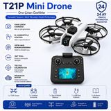 Ayers Aircraft T21P Mini Drone Çift Kamera 1080P Hd Ekranlı Kumanda Brushless Motor 20DK Uçuş Fpv Engel Algılama 360° Roll Kompakt Drone - Gri