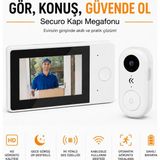Ayers Akıllı Görüntülü Kapı Zili, Hd Görüntü Kaliteli Kablosuz Kapı Kamerası, Gece Görüş Destekli, Iki Yönlü Ses Özellikli, Otomatik Görüntü Yakalama, Dahili Bataryalı Ev Giriş Güvenlik Cihazı Kamerası - Beyaz