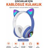 Ayers Çocuklar Için Kablosuz Bluetooth Kedi Kulaklıklı Kulaklık – Rgb Işıklı, Hd Ses Kalitesi, Tf Kart ve Aux Destekli, Uzun Pil Ömürlü Kulak Üstü Kulaklık - Mavi