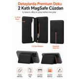 Ayers Erkek 2 Katlı MagSafe Manyetik Telefon Cüzdanı Standlı Kartlık, 2 İç + 1 Dış Kart Bölmeli İnce Tasarım, iPhone 12 / 13 / 14 / 15 / 16 / 17 Serisi Uyumlu Premium Cüzdan