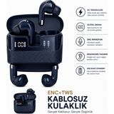 Ayers FB29 Kablosuz Bluetooth Kulaklık, Enc Destekli Tws Earbuds, Çift Dijital Göstergeli Şarj Kutusu, Type-C Şarjlı Deri Dokulu Kablosuz Kulaklık - Lacivert