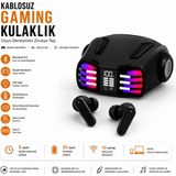 Ayers Kablosuz Gaming Kulaklık – Bluetooth 5.0 LED Işıklı Oyuncu Kulaklığı, Düşük Gecikmeli Tws Kulaklık, Dijital Göstergeli Şarj Kutusu, Dokunmatik Kontrol, Type-C Şarj, 13MM Stereo Bass Ses - Siyah