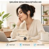 Ayers Kristal Çiçek Charm Tasarımlı Kablosuz Bluetooth 5.3 Kulaklık, Dijital LED Ekranlı Şarj Kutulu, Dokunmatik Kontrollü Mor Tws Kulak Içi Kulaklık - Bej
