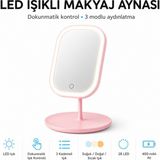 Ayers LED Işıklı Masaüstü Makyaj Aynası, Dokunmatik Kontrollü, 3 Renk Işık Modlu, 28 Led’li, 400 Mah Şarjlı - Beyaz