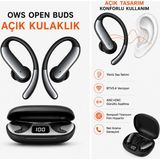 Ayers Ows Açık Kulak Bluetooth Kulaklık, Aı Akıllı Çeviri Destekli Kablosuz Kulaklık, Anc+Enc Gürültü Azaltma Teknolojisi, Bt 5.4, Dijital Göstergeli Şarj Kutulu Premium Kulaklık - Siyah
