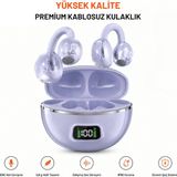 Ayers Premium Küpe Tipi Kablosuz Bluetooth Kulaklık, Dijital Şarj Göstergeli, Enc Net Görüşme, 3,8 G Hafif Ergonomik Tasarım, Ipx5 Koruma, Kadın Erkek Tws Kulaklık - Lila