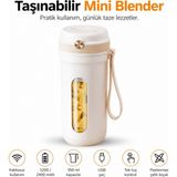 Ayers Taşınabilir Şarjlı Mini Blender, Kablosuz Kullanımlı 350 ml Kapasiteli Kişisel Blender, USB Şarj Destekli, Paslanmaz Çelik Bıçaklı, Tek Tuş Kontrollü, Günlük Kullanım Için Kompakt Smoothie V - Krem