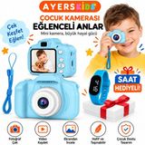 Ayerskids Pembe Çocuk Dijital Fotoğraf Makinesi, Kız Çocuk Için Kamera, Fotoğraf ve Video Çekimli, Ekranlı, Kolay Kullanımlı, Taşınabilir Boyun Askılı, Pembe Dijital Saat Hediyeli - Mavi