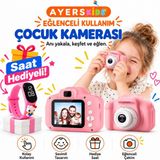 Ayerskids Pembe Çocuk Dijital Fotoğraf Makinesi, Kız Çocuk Için Kamera, Fotoğraf ve Video Çekimli, Ekranlı, Kolay Kullanımlı, Taşınabilir Boyun Askılı, Pembe Dijital Saat Hediyeli