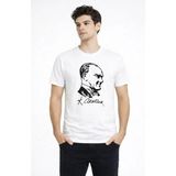 Ayessa Erkek Atatürk Baskılı Tişört Kısa Kollu Bisiklet Yaka T-Shirt - Beyaz Beyaz - M - 0 Beyaz