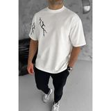 Ayessa Erkek Kısa Kol Tişört Bisiklet Yaka Yıldırım Baskılı Oversize T-Shirt - Beyaz Beyaz - M - 0 Beyaz