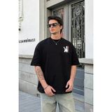 Ayessa Erkek Kısa Kol Yazlık Tişört Bisiklet Yaka Baskılı Oversize T-Shirt - Beyaz Siyah - L - 0 Siyah